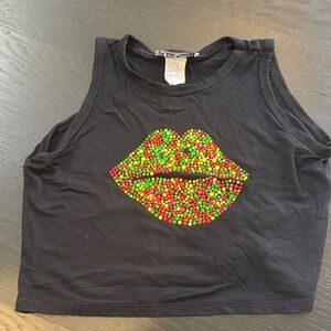 Black Kids Tank Top with Colorful Lip Design